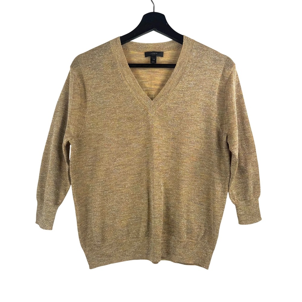 J.Crew linen blend V-Neck Sweater XXS Gold Metallic Shimmer Knit old money